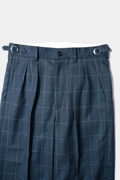 【谷吹】Two intuck wide trousers /　Navy Check /80’s-90’s 「C.D.K. SUPER TEX」