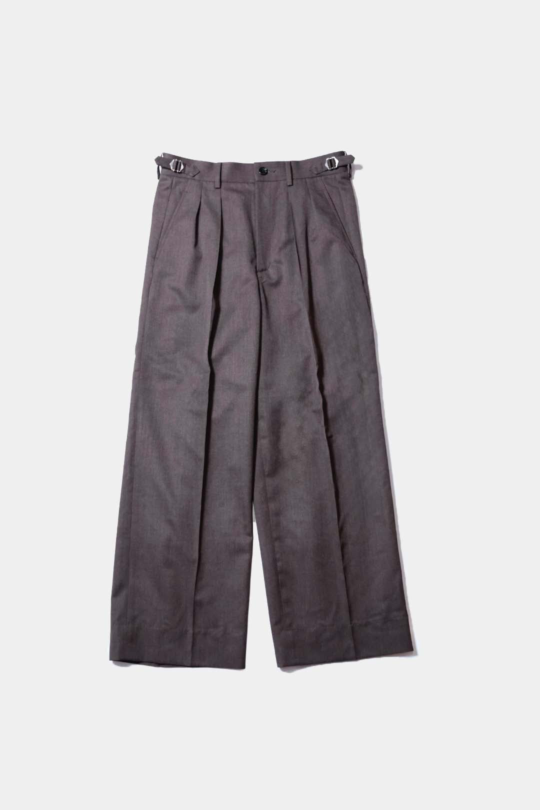 【谷吹】Two intuck wide trousers / Brown / Italian Fabric