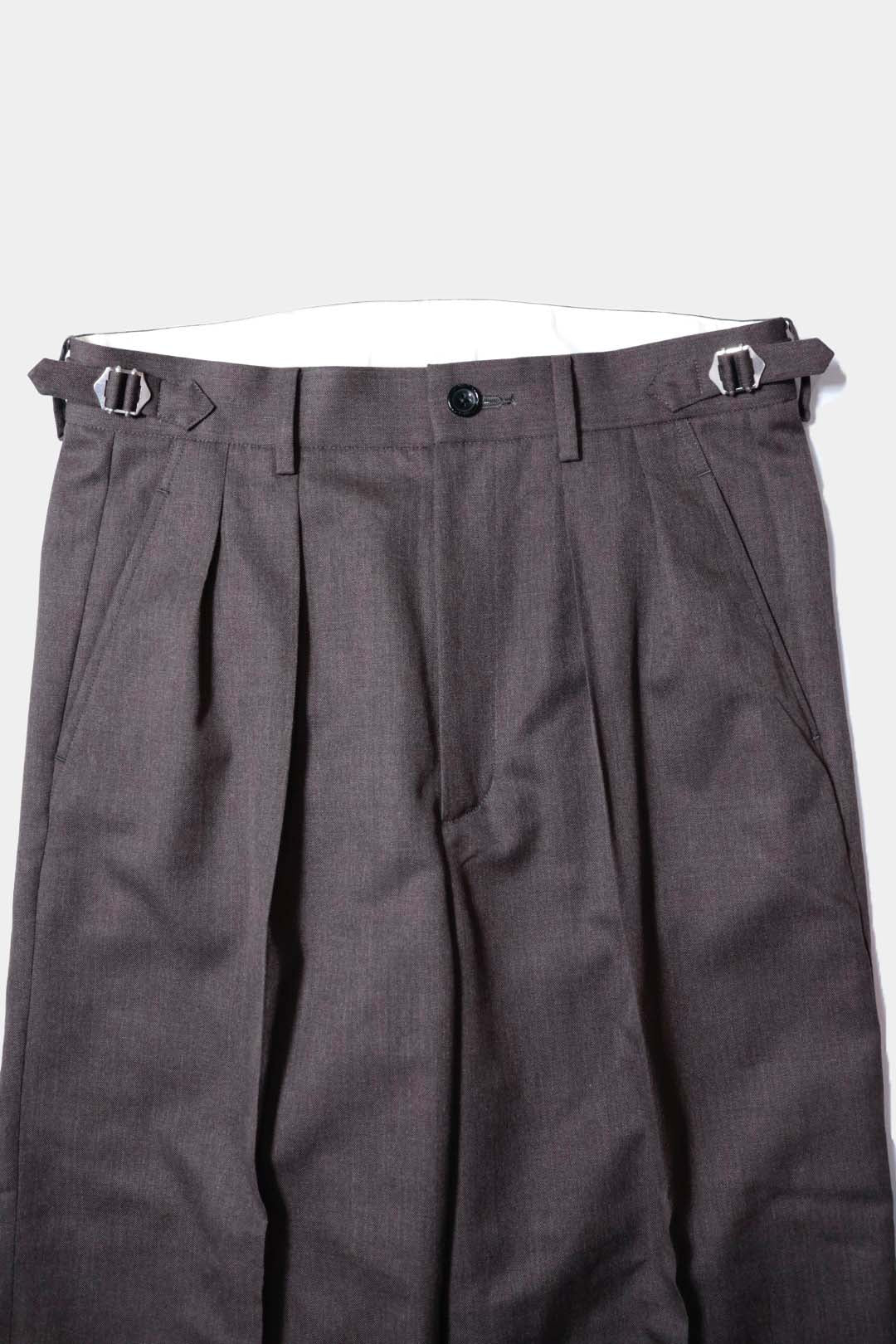 【谷吹】Two intuck wide trousers / Brown / Italian Fabric