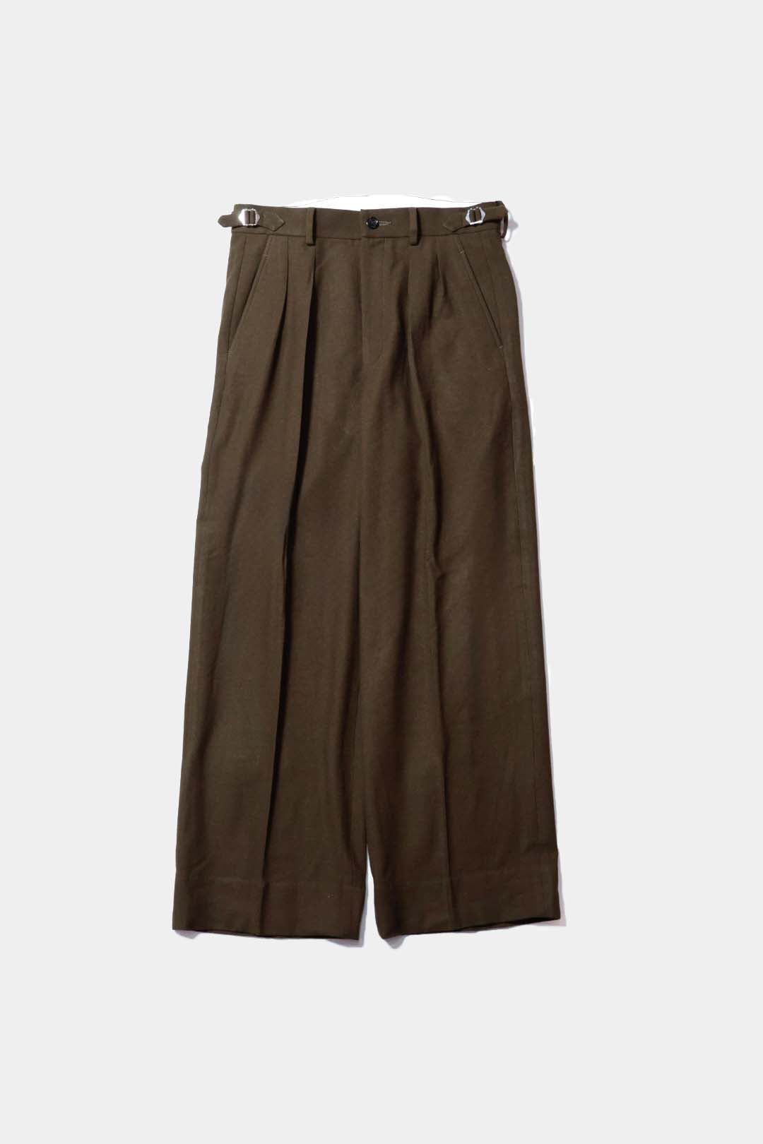 26SS【Tanibuki】Two In-Tuck Wide Trousers -Black- Wool Twill