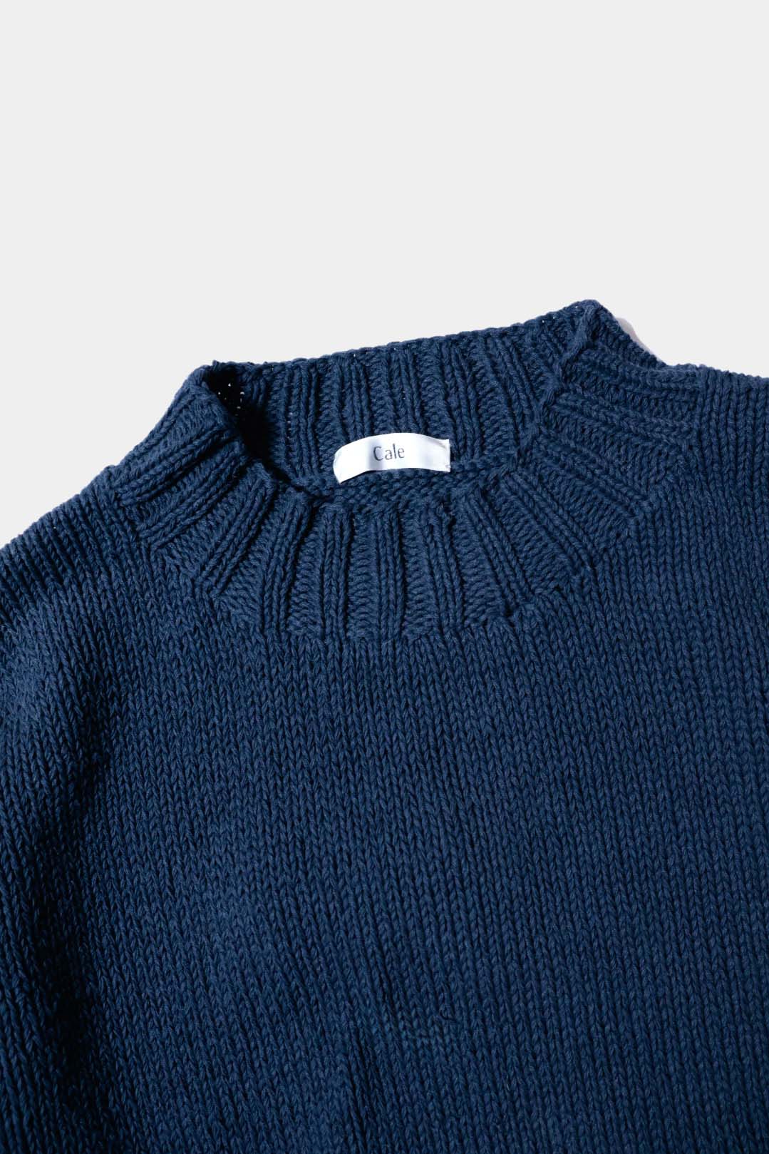 【Cale】 Cotton Hand Knit Pullover / Navy