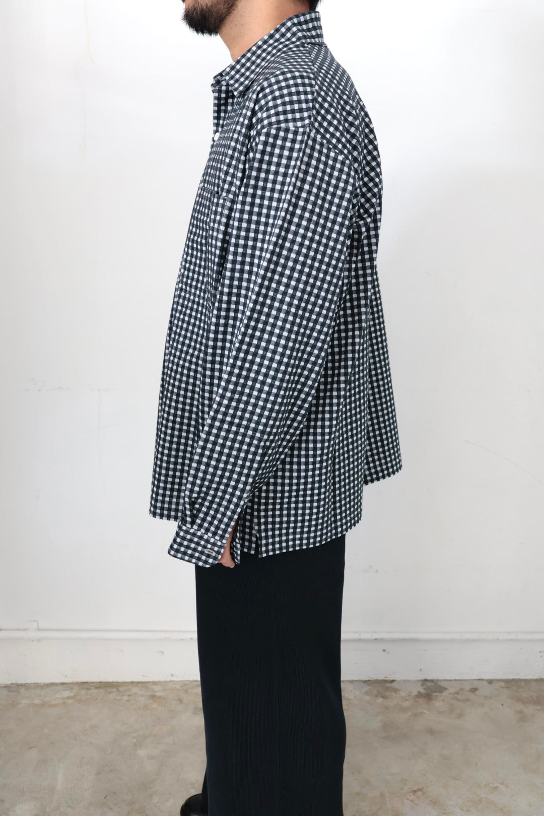 【KANEMASA PHIL.】36G Wool Check Balise Shirt  / BLACK WHITE