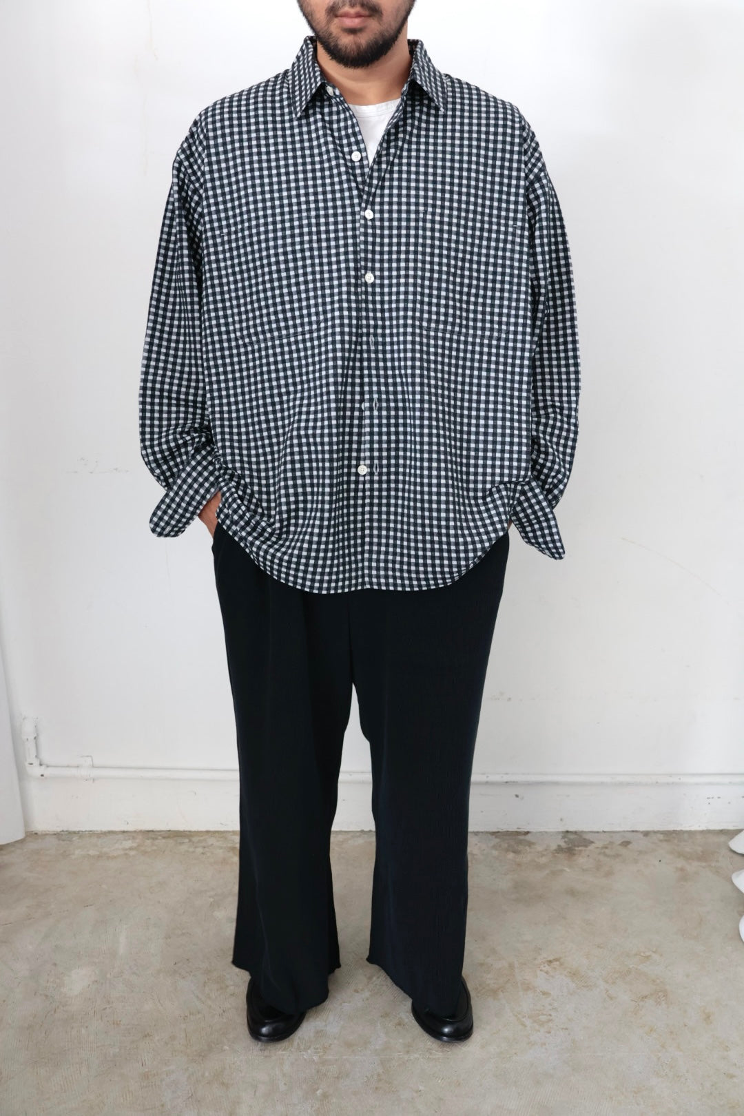 【KANEMASA PHIL. 】18G Waffle Pants / BLACK sulfur dye