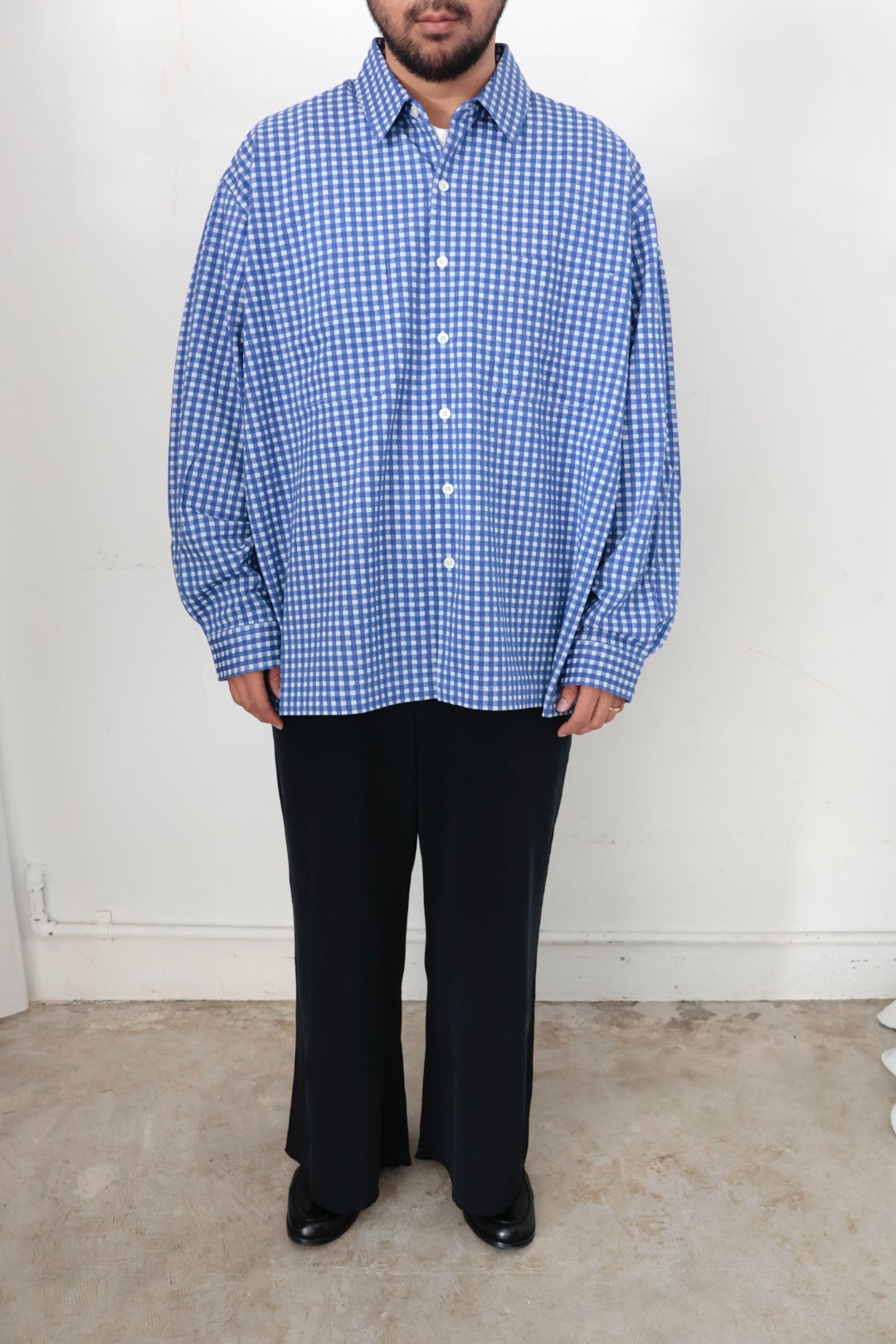 【KANEMASA PHIL.】36G Wool Check Balise Shirt  / BLUE WHITE