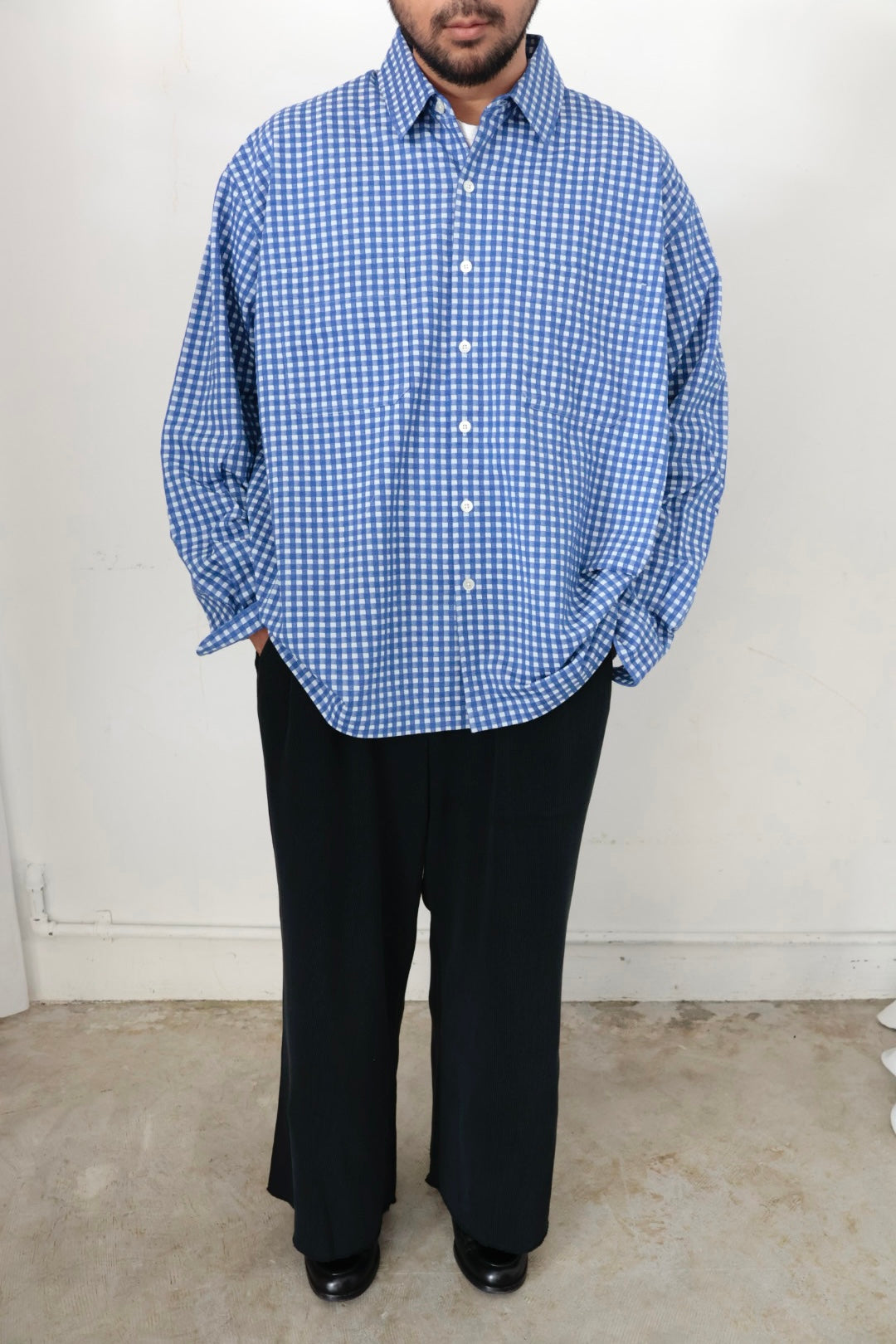 【KANEMASA PHIL.】36G Wool Check Balise Shirt  / BLUE WHITE