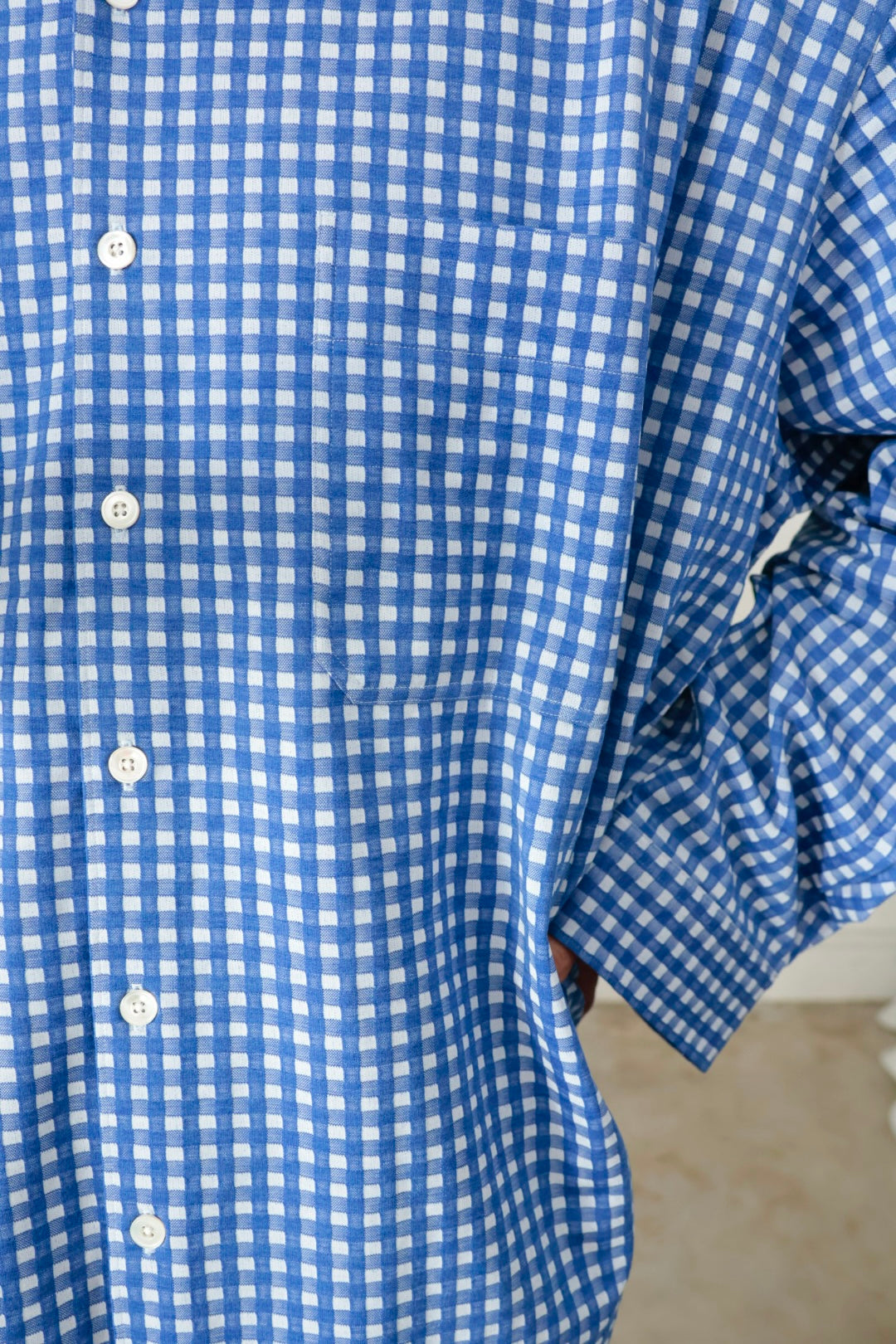 【KANEMASA PHIL.】36G Wool Check Balise Shirt  / BLUE WHITE