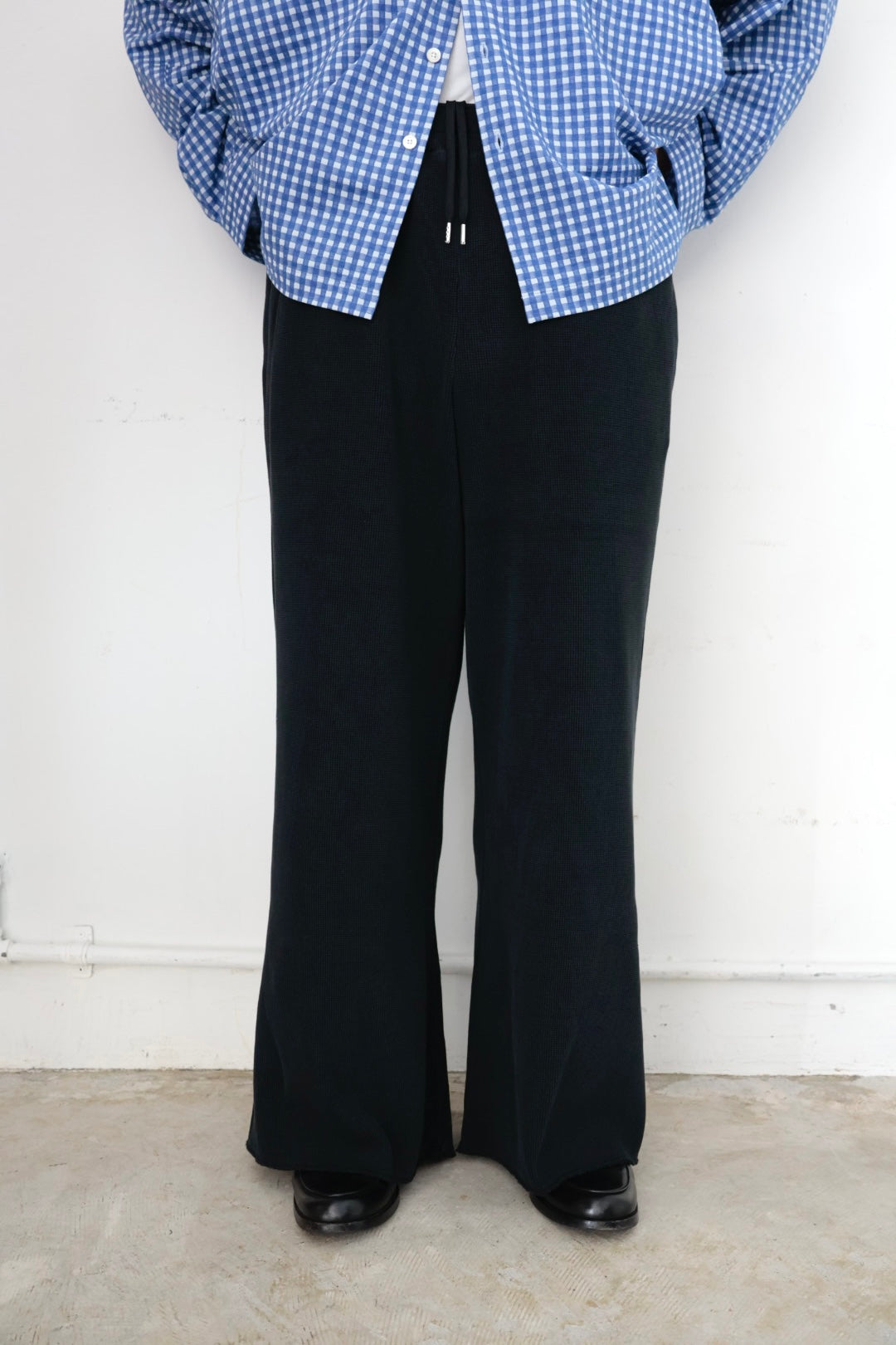 【KANEMASA PHIL. 】18G Waffle Pants / BLACK sulfur dye