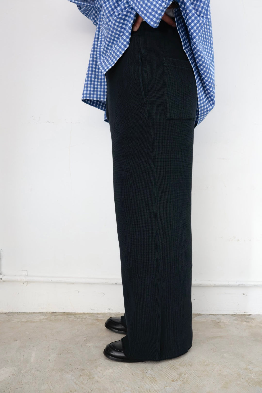【KANEMASA PHIL. 】18G Waffle Pants / BLACK sulfur dye