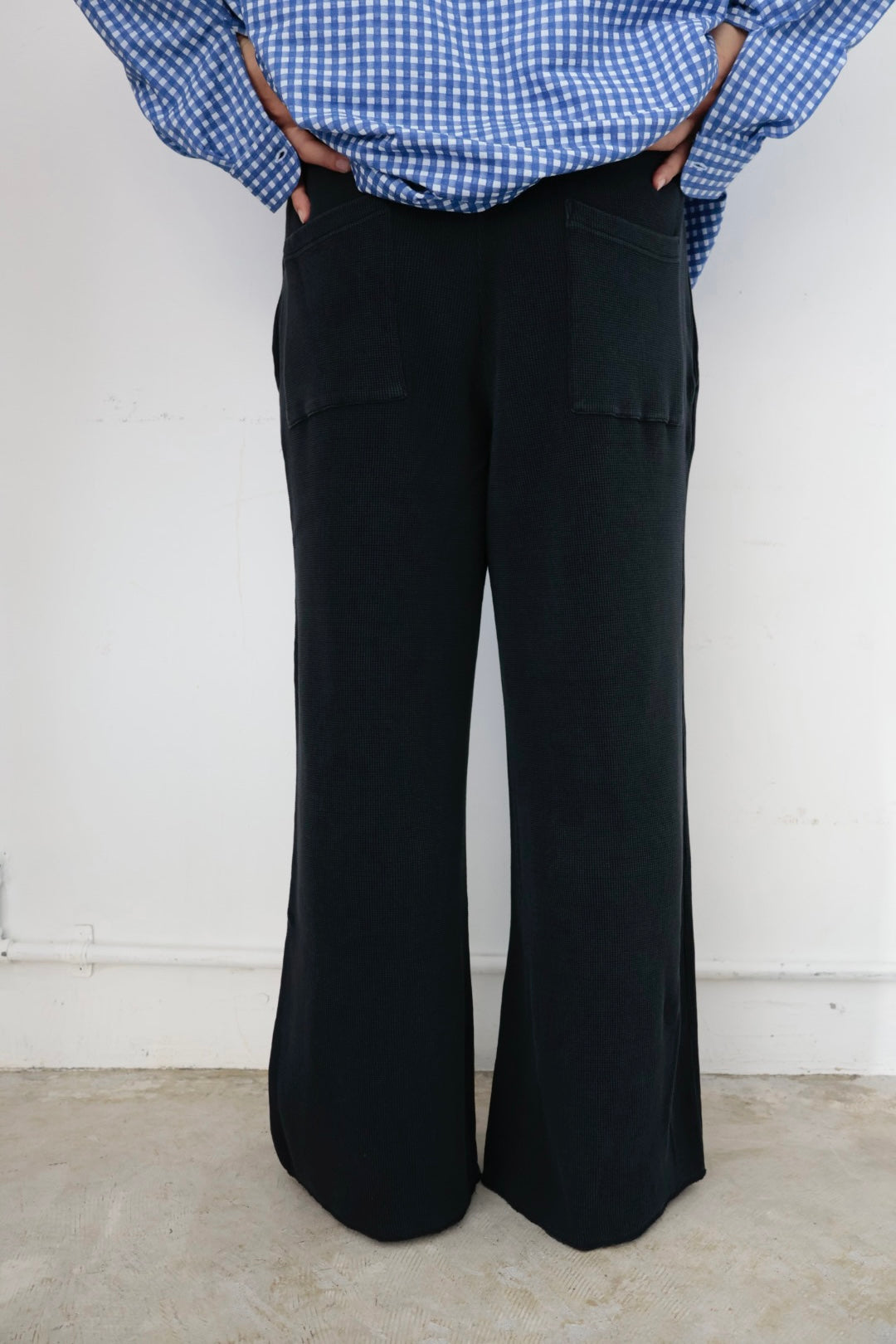 【KANEMASA PHIL. 】18G Waffle Pants / BLACK sulfur dye