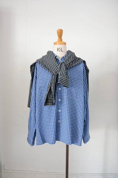 【KANEMASA PHIL.】36G Wool Check Balise Shirt  / BLUE WHITE