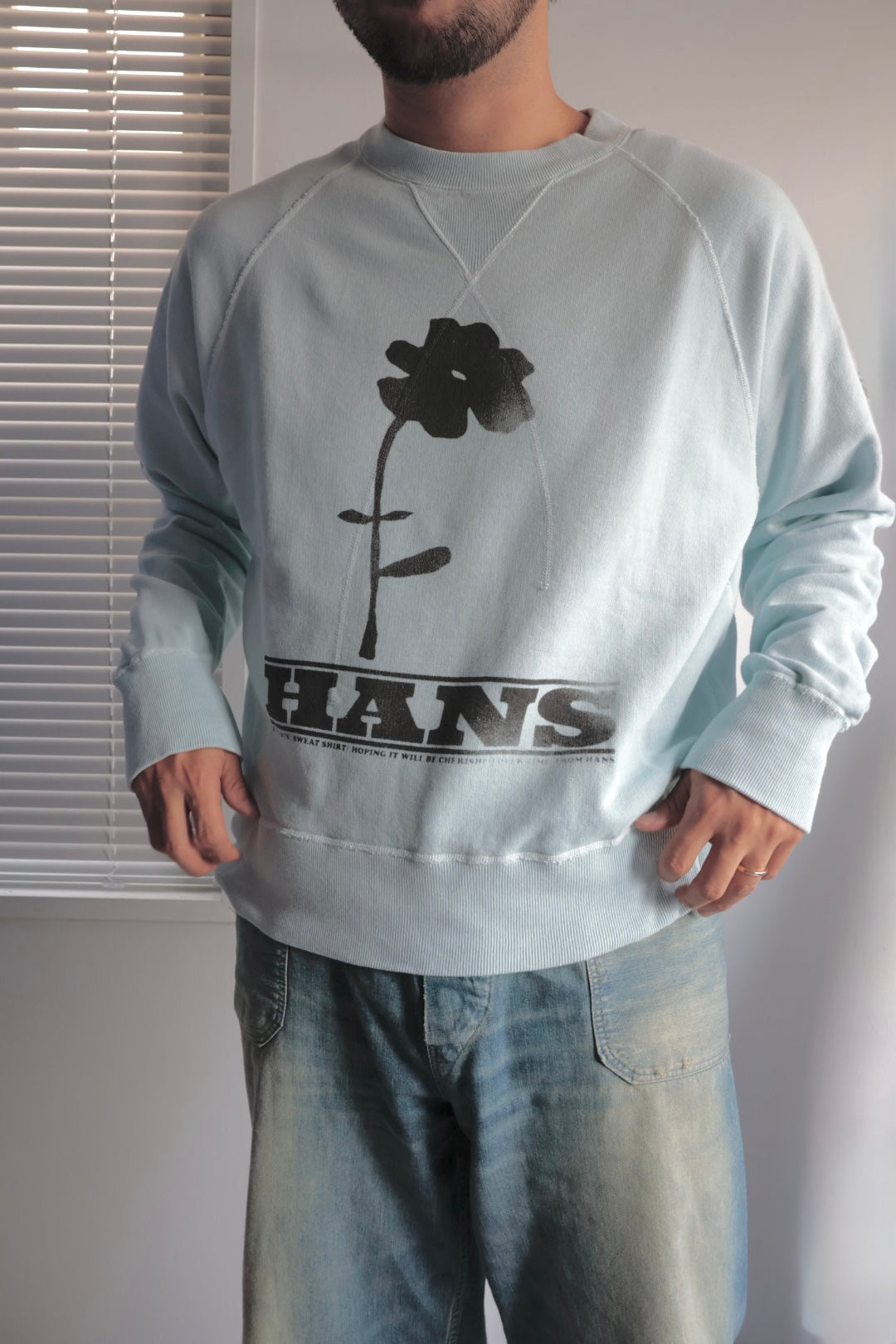 【HANS】FLOWER PRINT SWEAT / BLUE