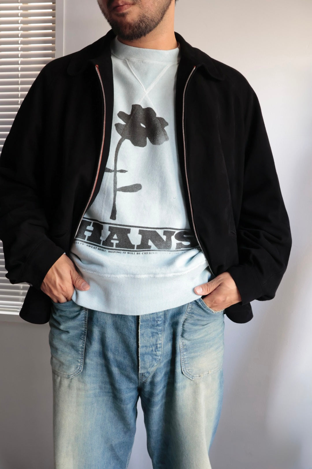 【HANS】FLOWER PRINT SWEAT / BLUE