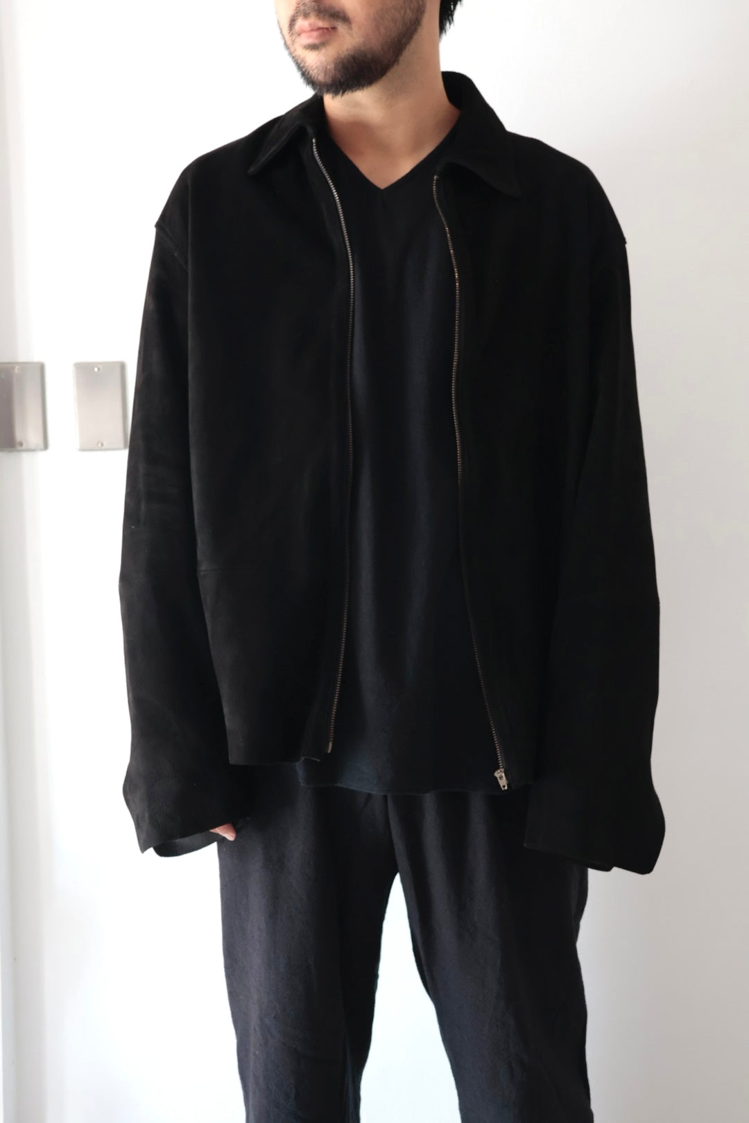 [barbell object] Leather jacket / black