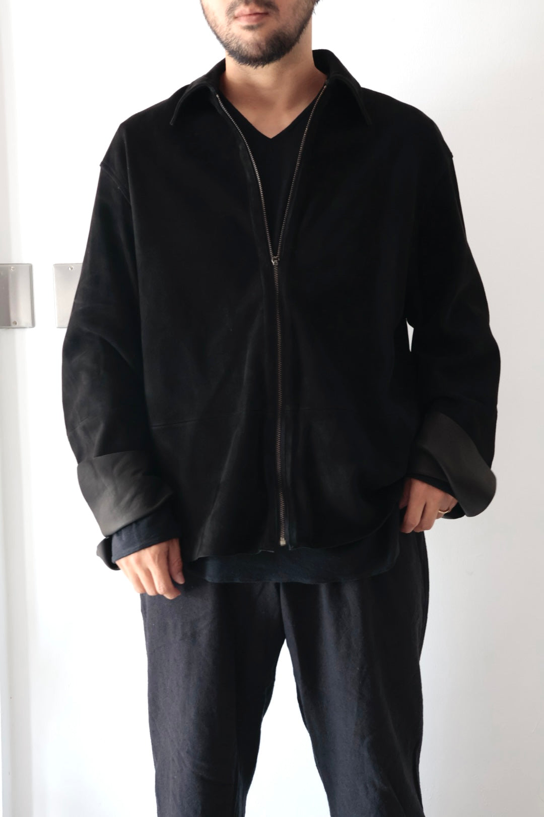 [barbell object] Leather jacket / black