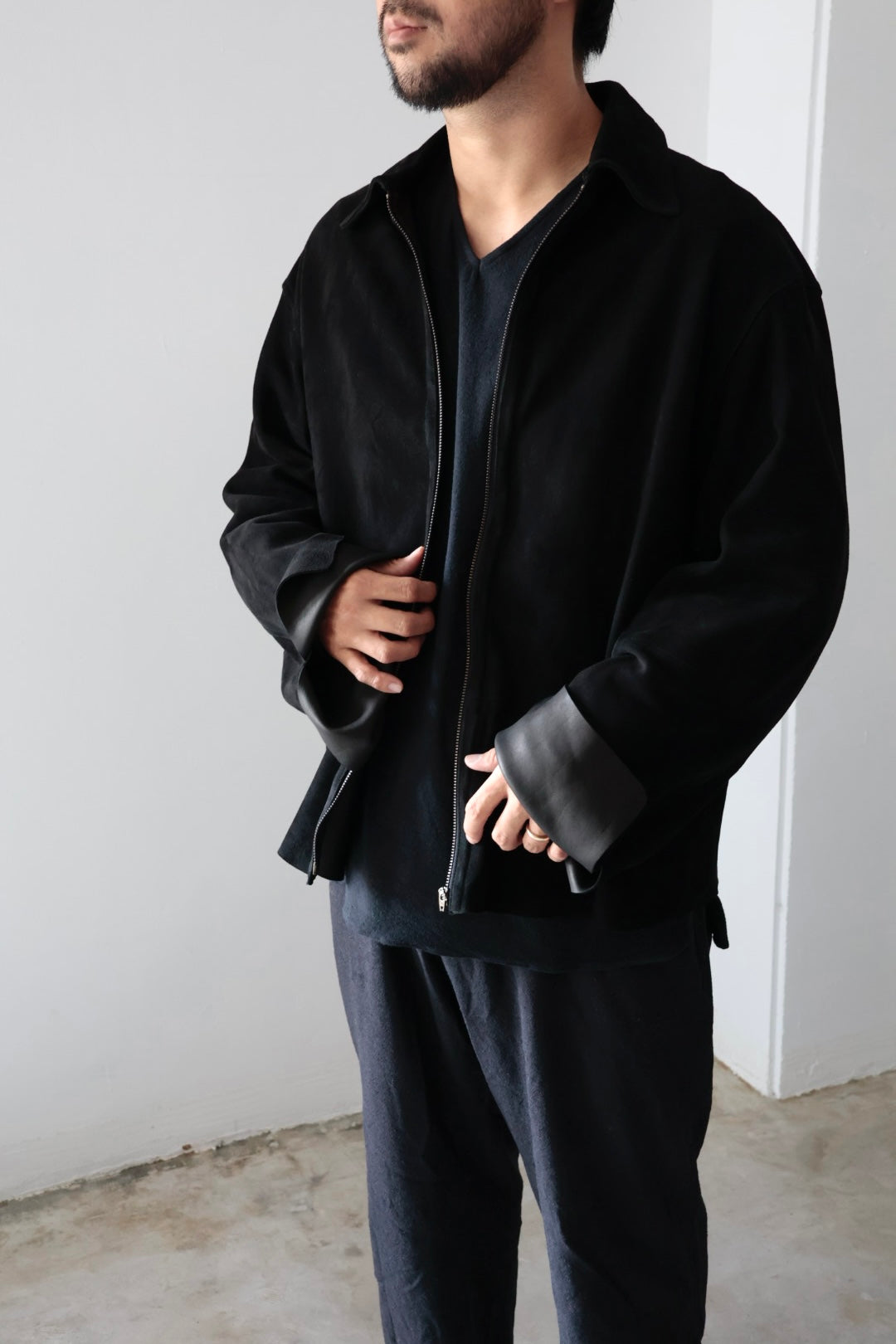 [barbell object] Leather jacket / black