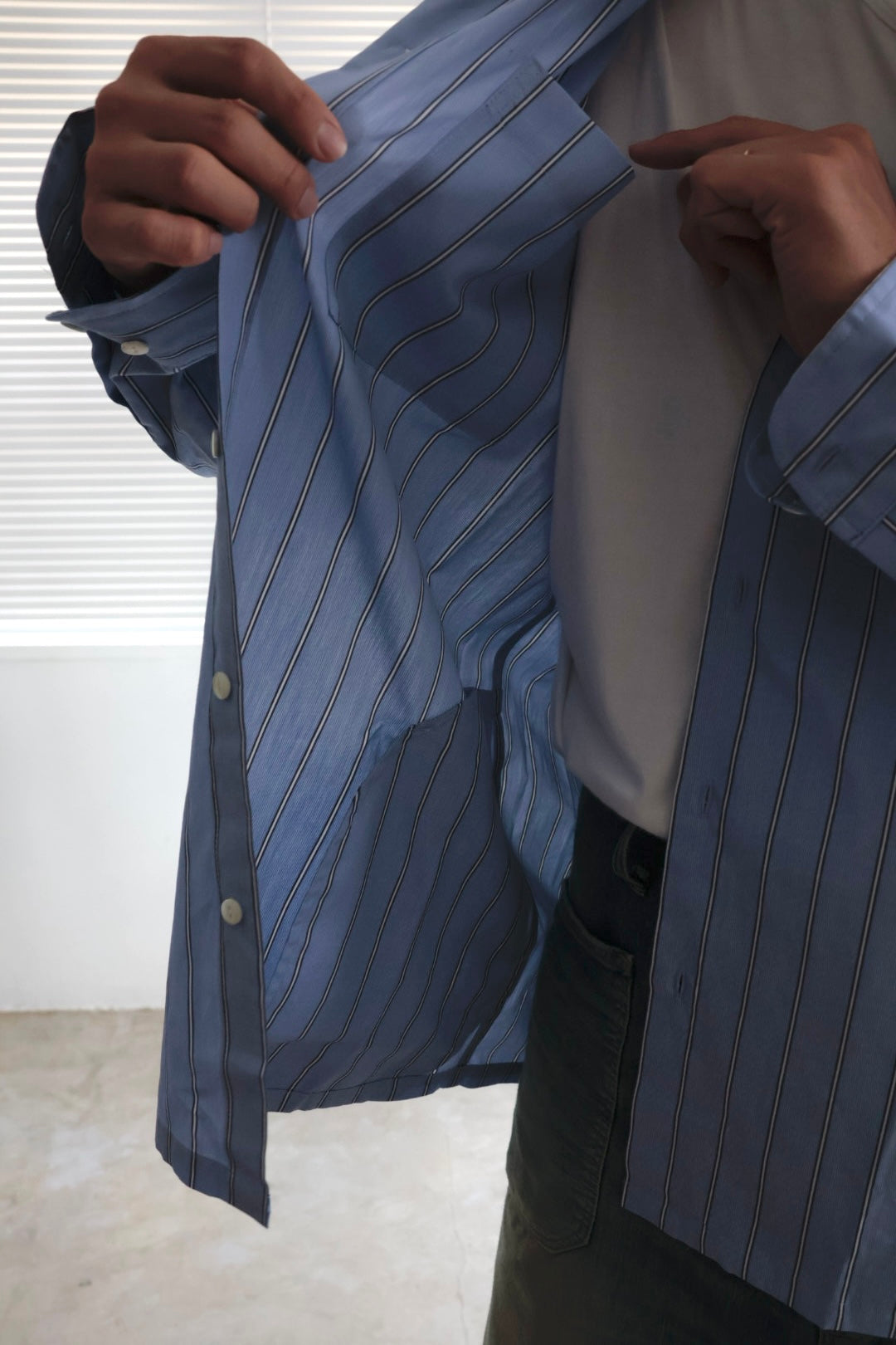 【Urig】STRIPE SIDE HIDE POCKET SHIRT LS