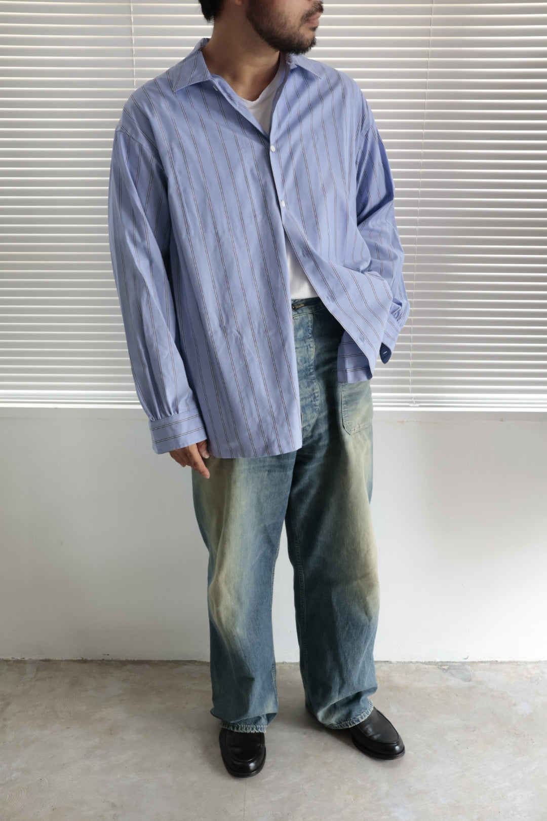 【Urig】STRIPE SIDE HIDE POCKET SHIRT LS