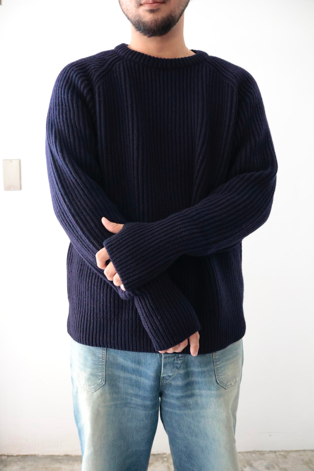 【Urig】5G KNIT CREW NECK PO / NAVY
