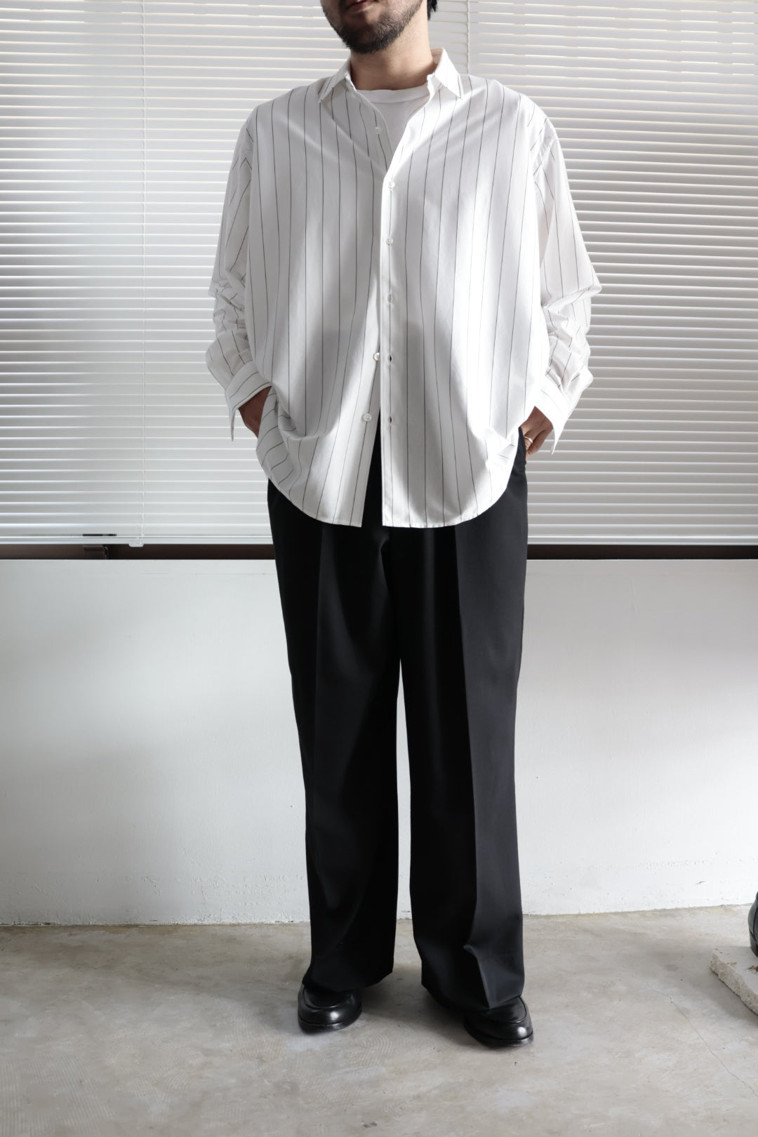 26SS【谷吹】Two intuck wide trousers -Black-  Wool Twill