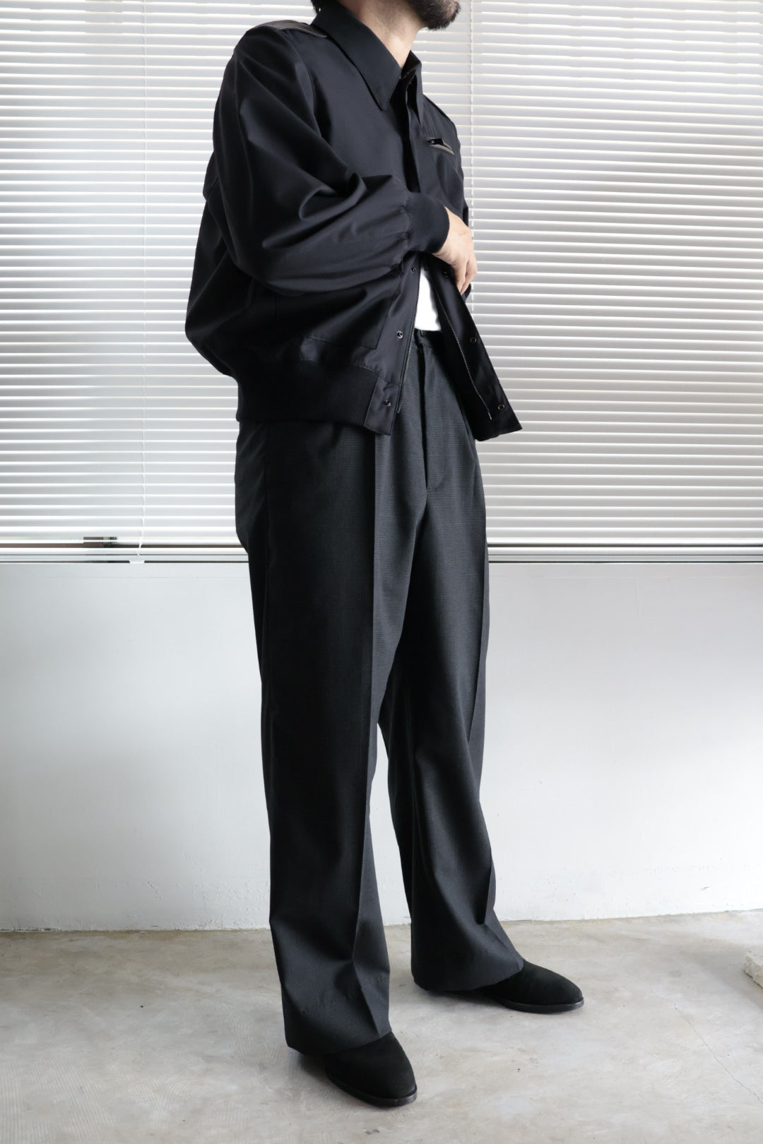 26SS【谷吹】Two intuck wide trousers -Black- Microcheck