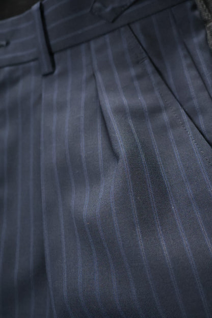26SS【谷吹】Two intuck wide trousers -Navy- Wool Twill Stripe