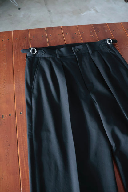26SS【谷吹】Two intuck wide trousers -Black-  Wool Twill