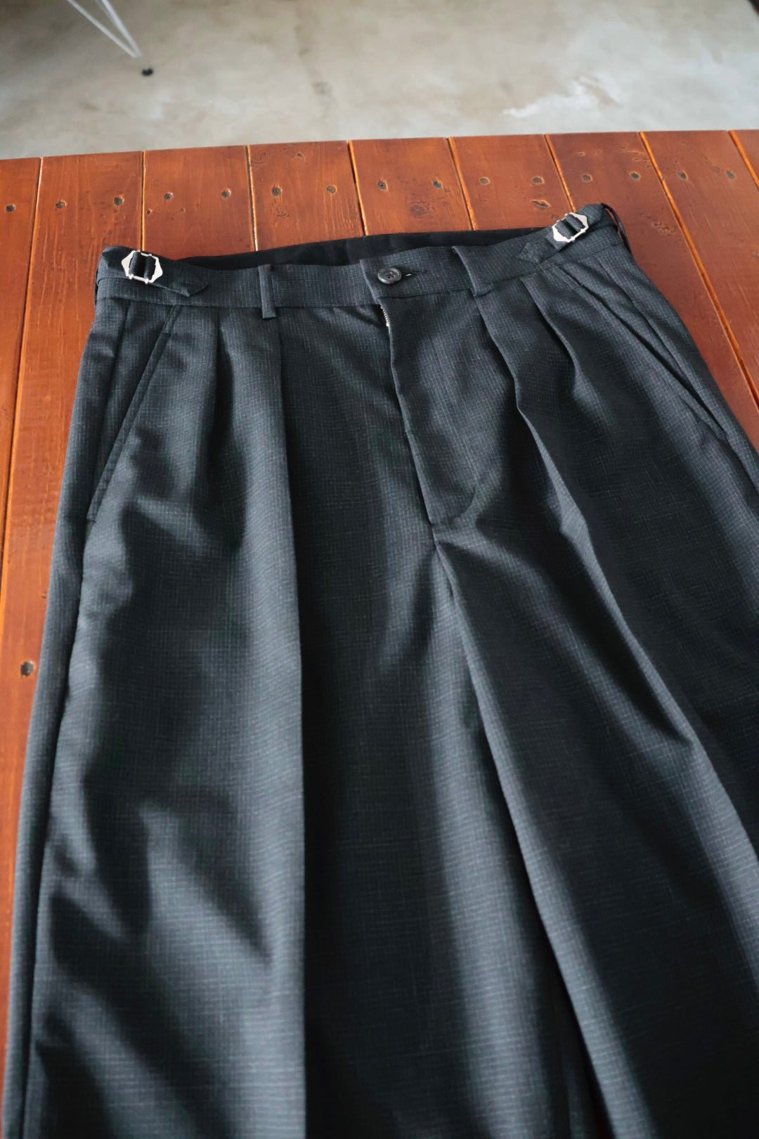 26SS【谷吹】Two intuck wide trousers -Black- Microcheck