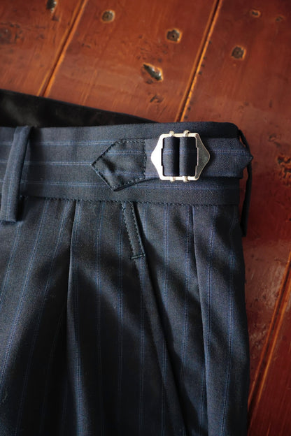 26SS【谷吹】Two intuck wide trousers -Navy- Wool Twill Stripe