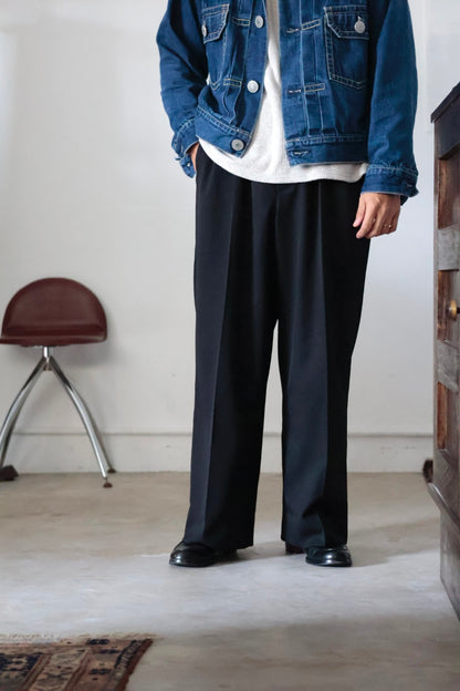 26SS【Tanibuki】Two In-Tuck Wide Trousers -Black- Wool Twill