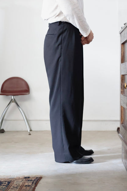 26SS【Tanibuki】Two In-Tuck Wide Trousers -Black- Wool Twill