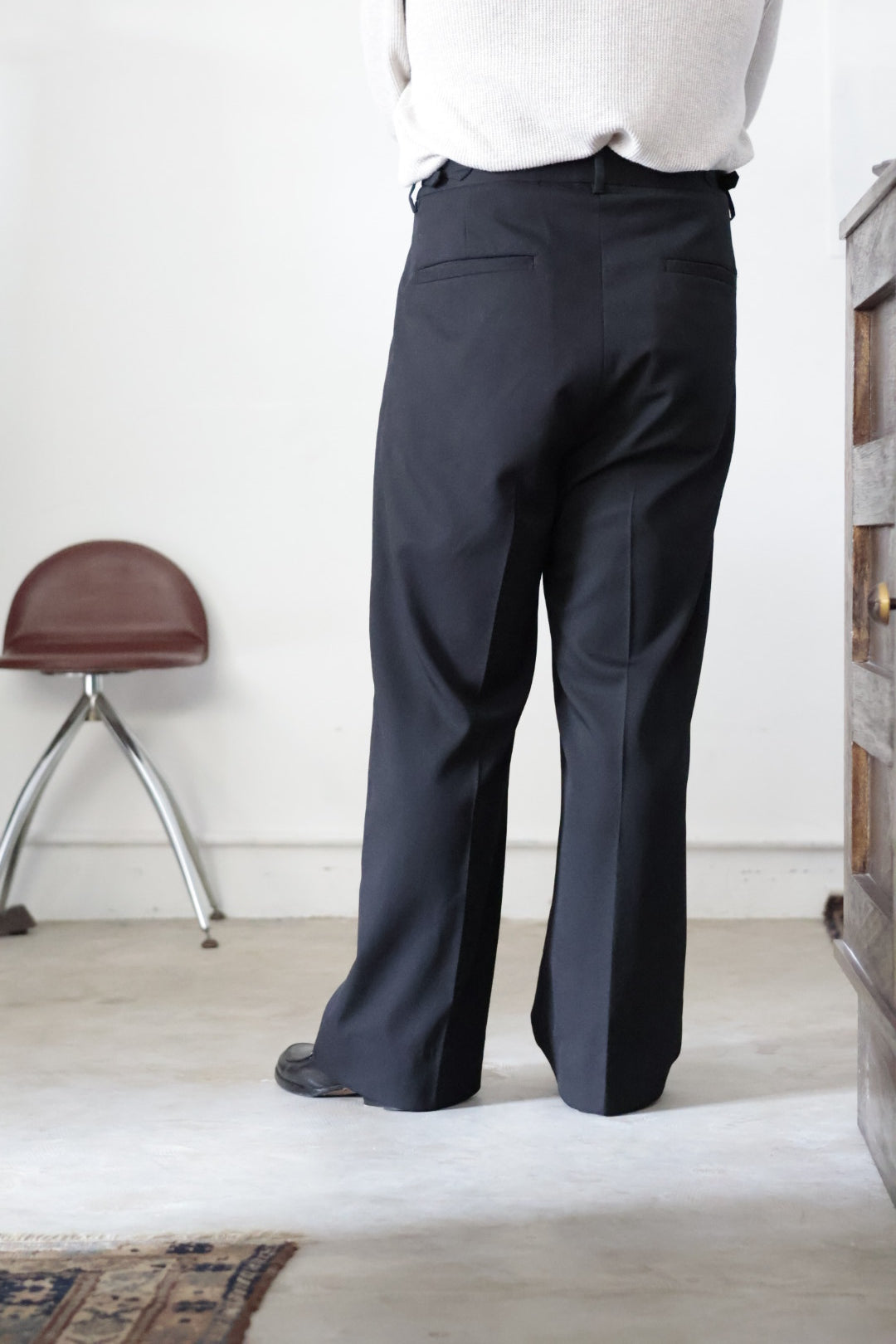 26SS【Tanibuki】Two In-Tuck Wide Trousers -Black- Wool Twill