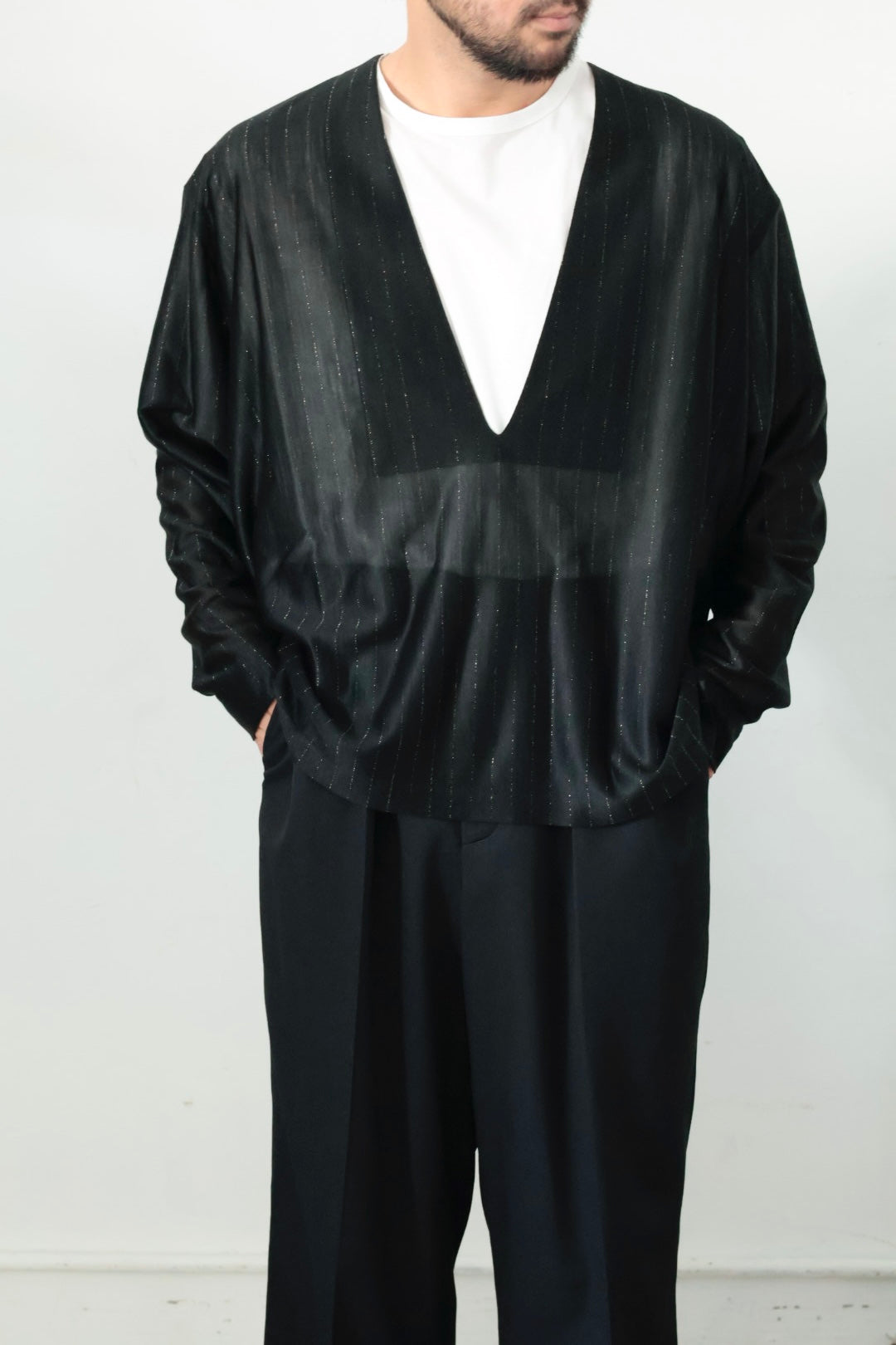 26SS【KANEMASA PHIL.】28G Silk Ramie Stripe LS Tee