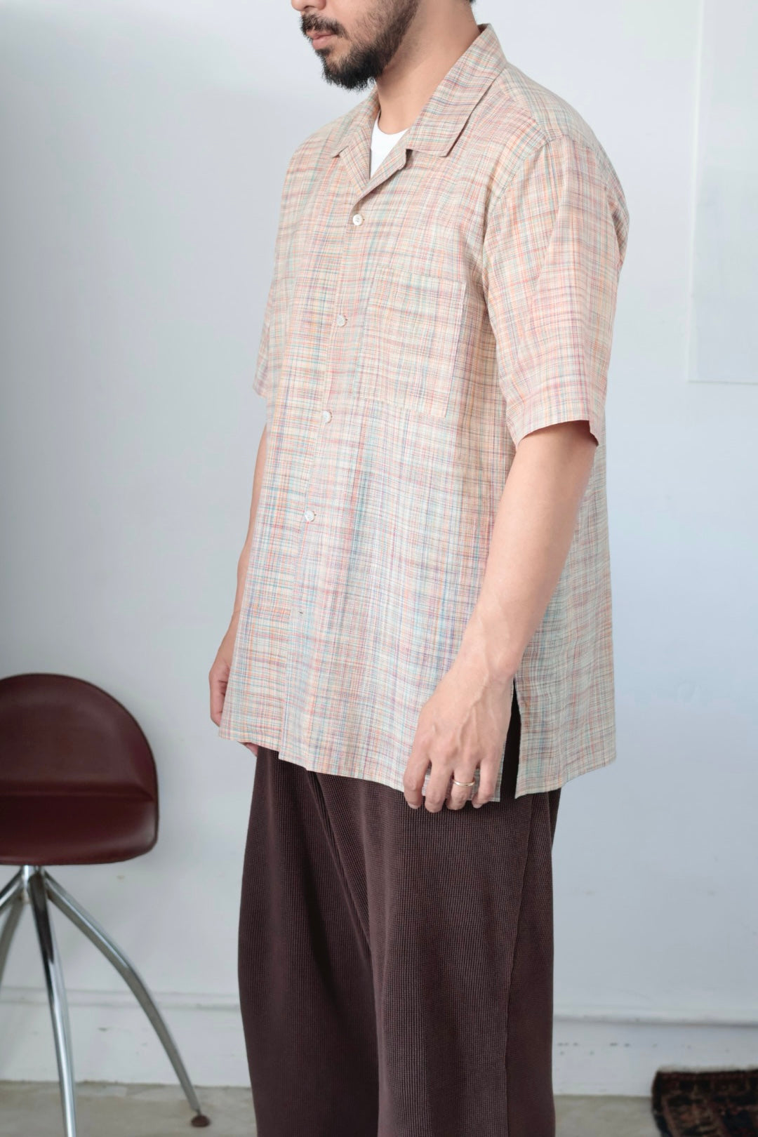 26SS【Cale】Cotton Ikat Check S/S Shirt (Orange)