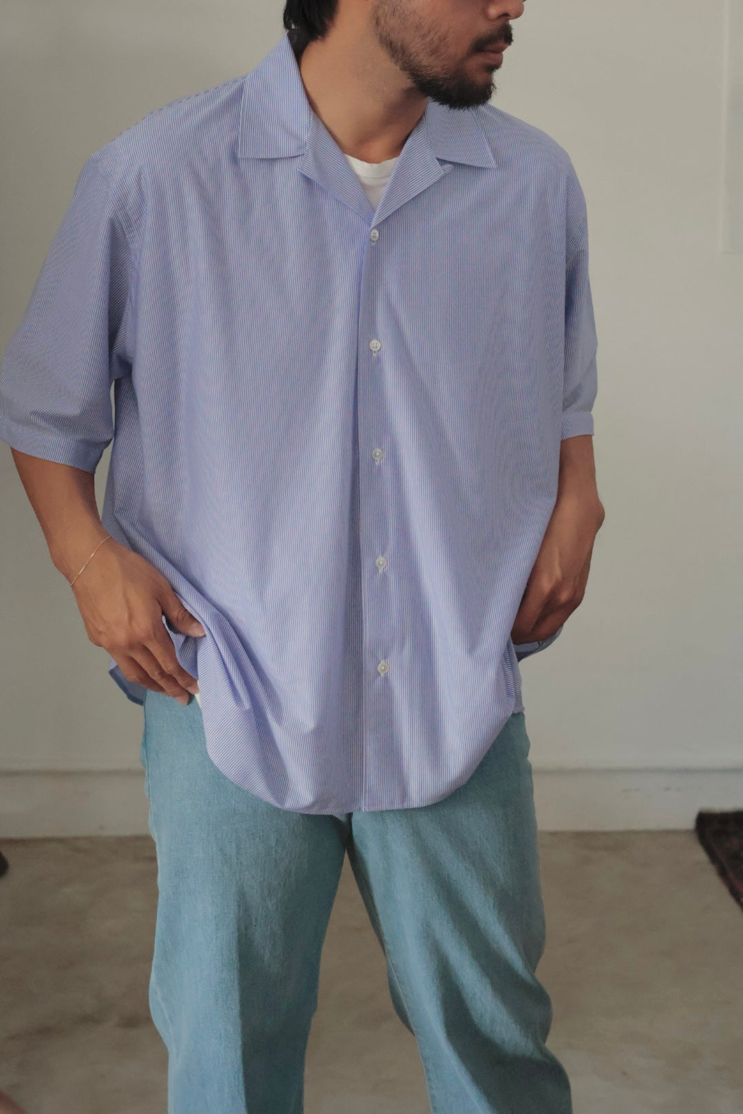 26SS【KANEMASA PHIL.】46G Stripe Ether Shirt / BLUE