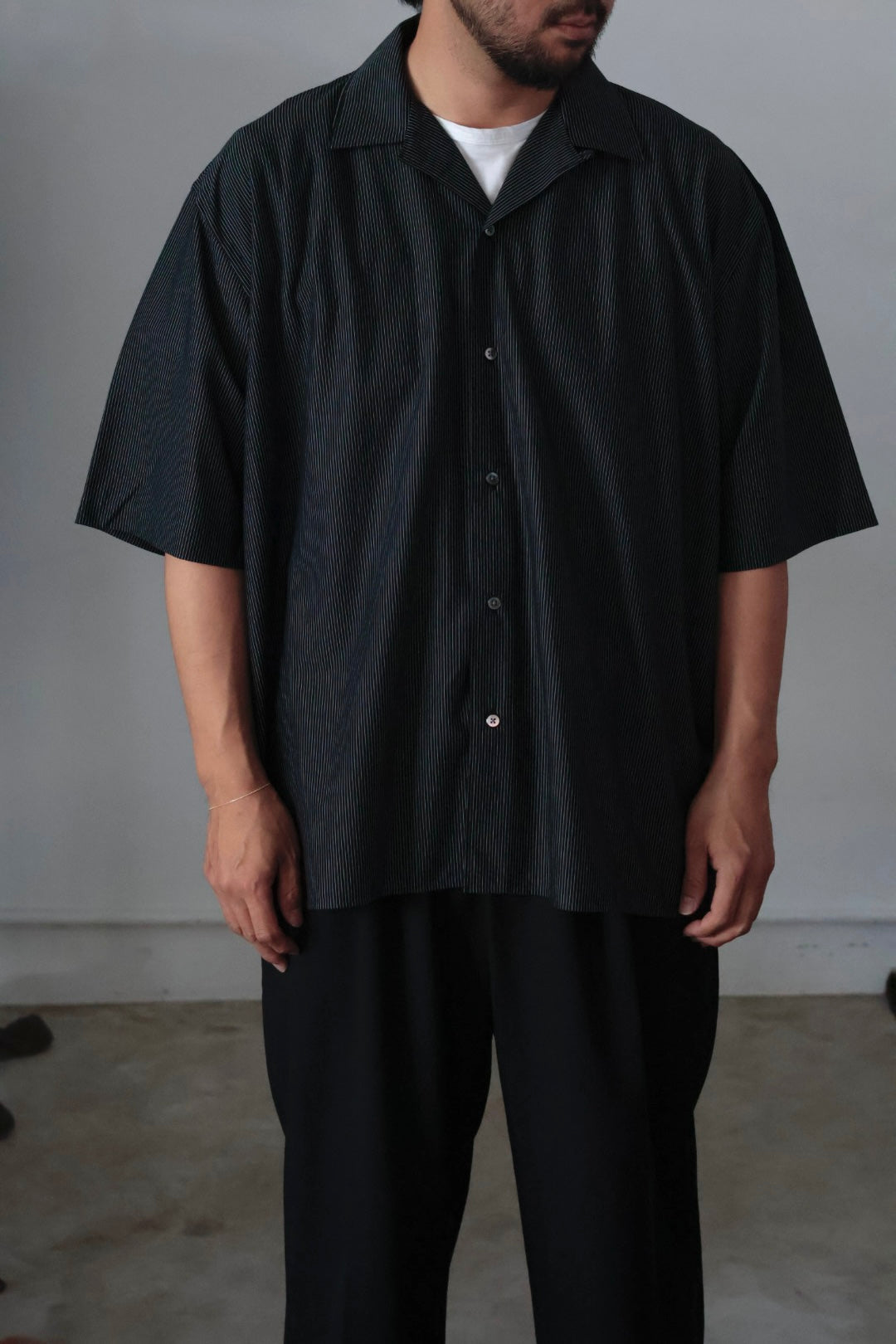 26SS【KANEMASA PHIL.】46G Stripe Ether Shirt / BLACK
