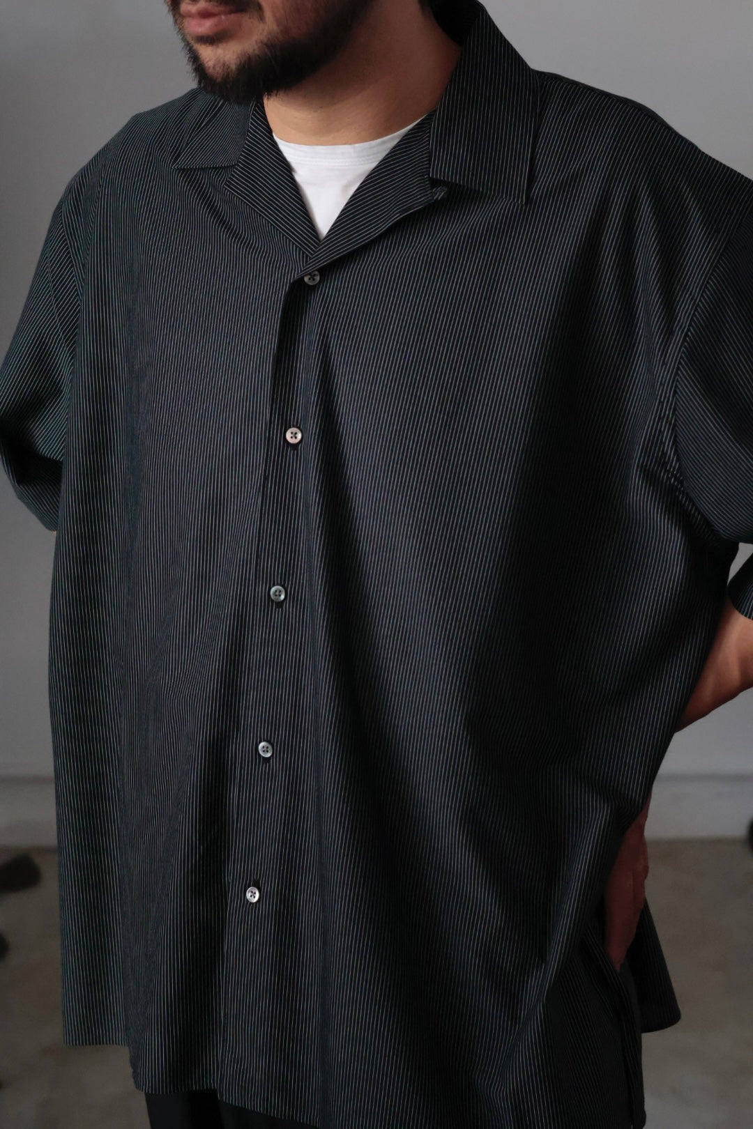 26SS【KANEMASA PHIL.】46G Stripe Ether Shirt / BLACK