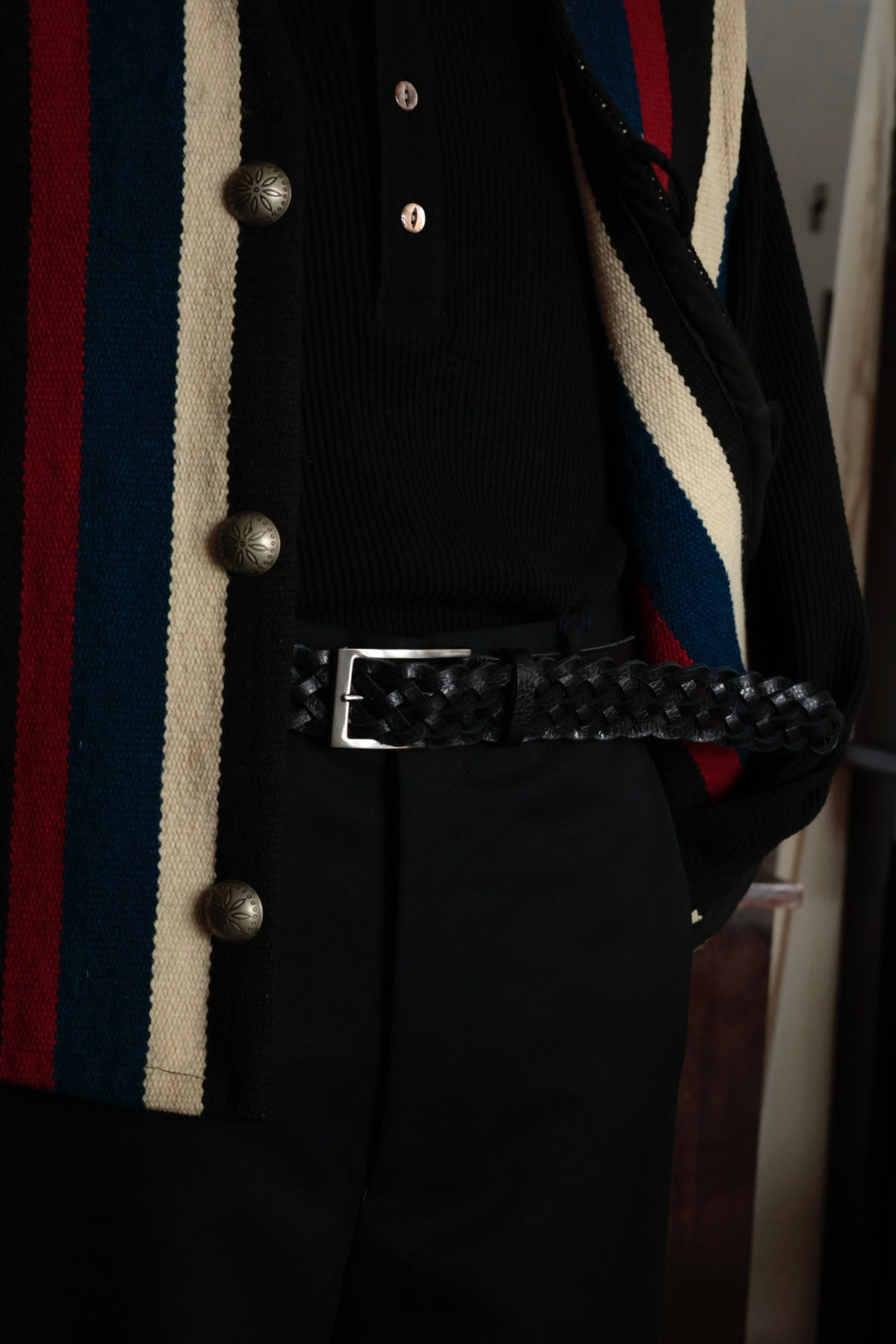 26SS【Post Production】Mesh - Belt / Embossed Vachetta Black-Silver